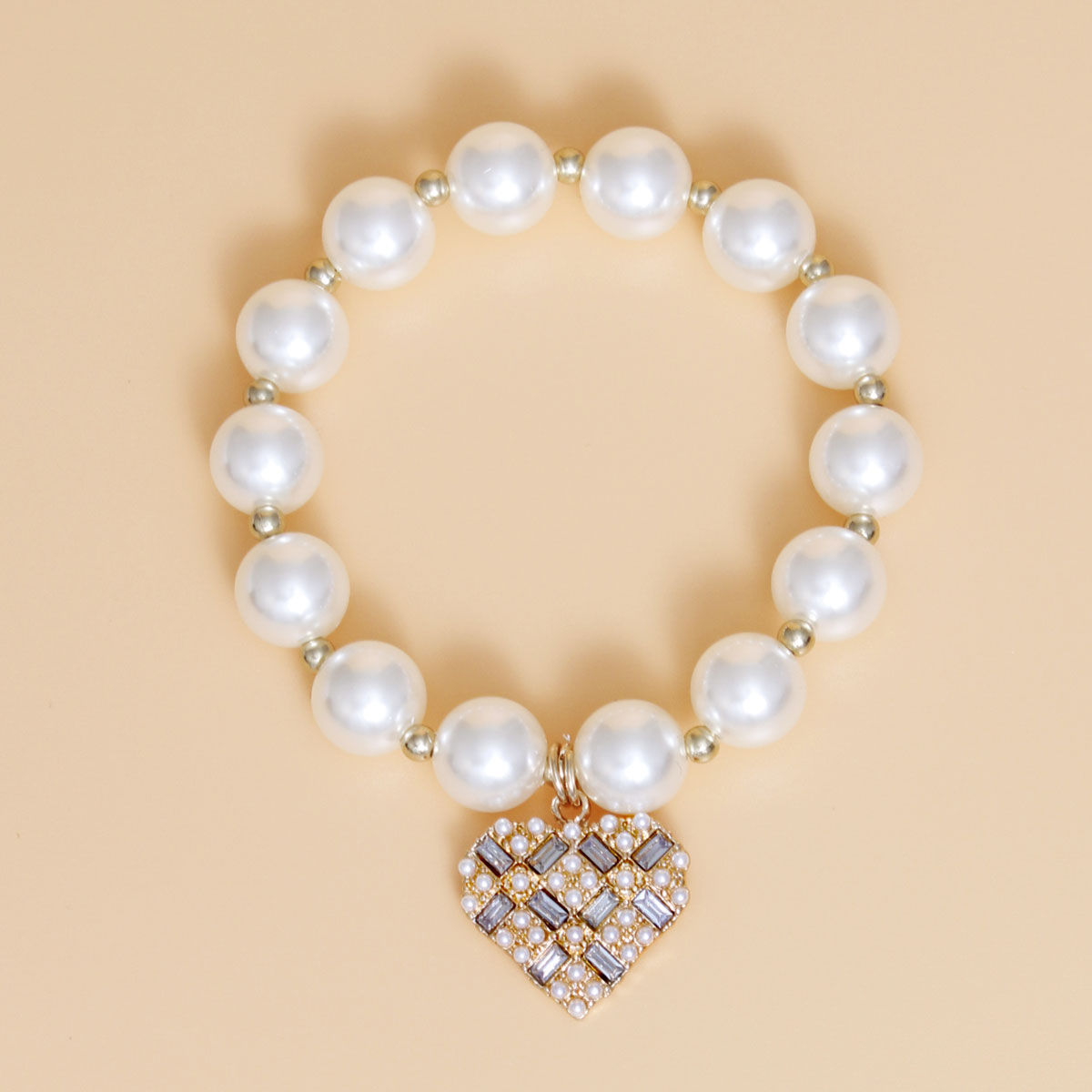 Cream Pearl Stone Heart Bracelet