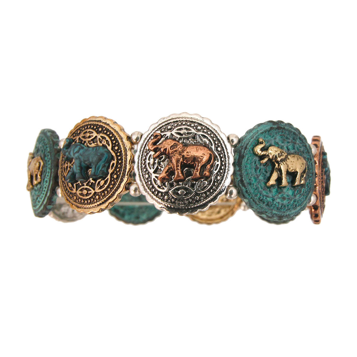 Patina Metal Elephant Round Bracelet