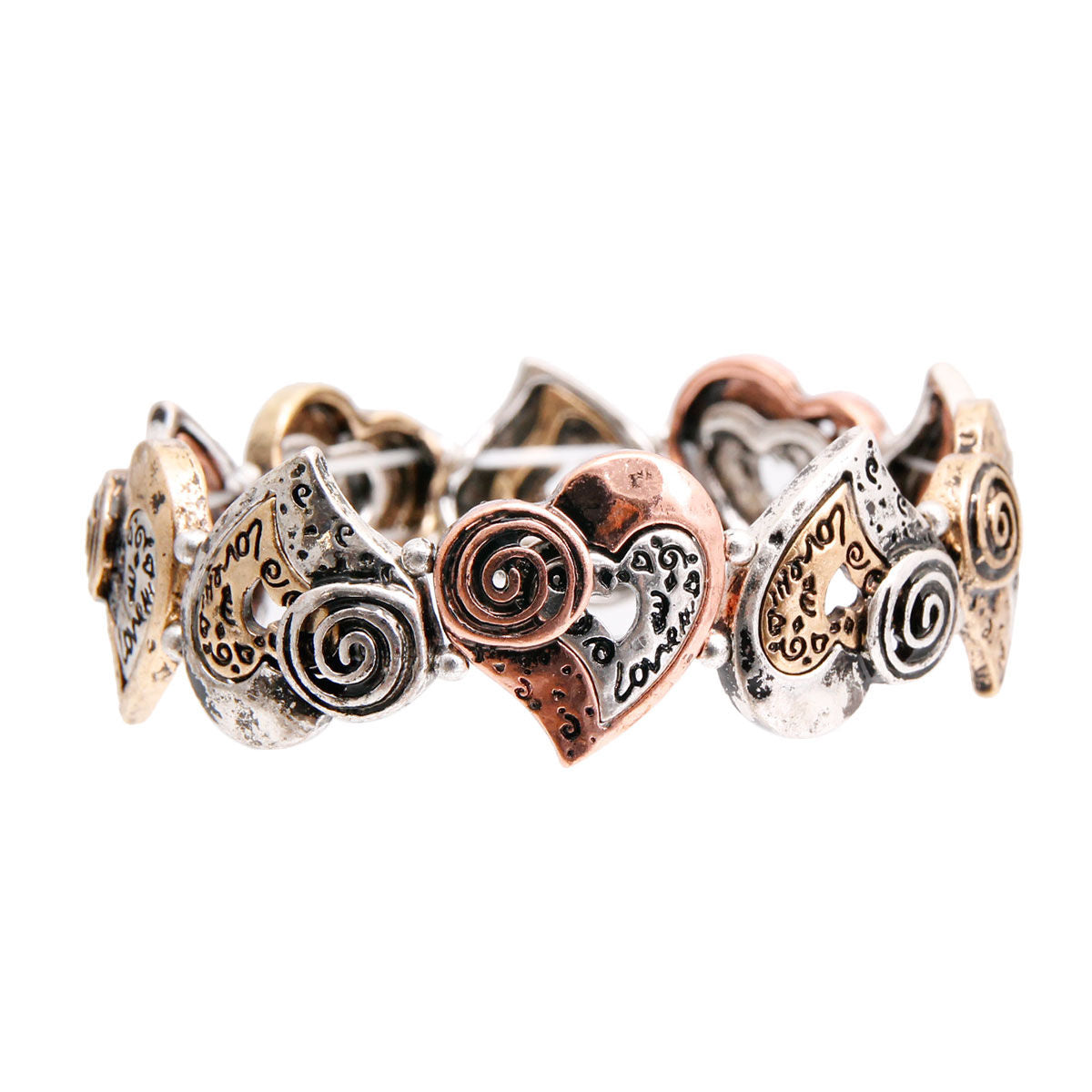 Mixed Metal Engraved Heart Bracelet