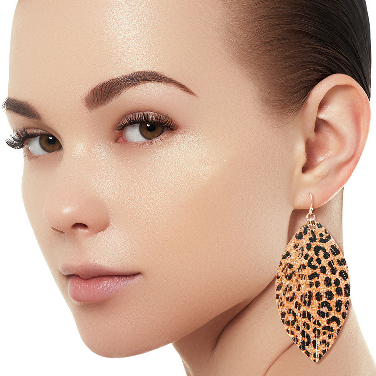 Genuine Leather Leopard Feather Earrings