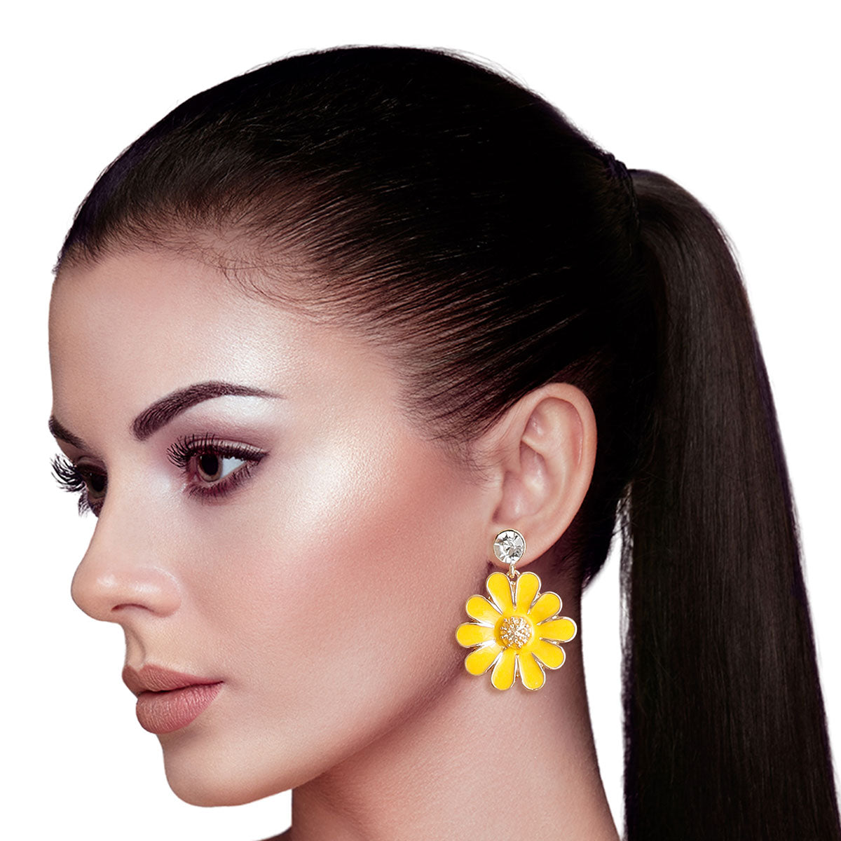 Yellow Metal Daisy Earrings