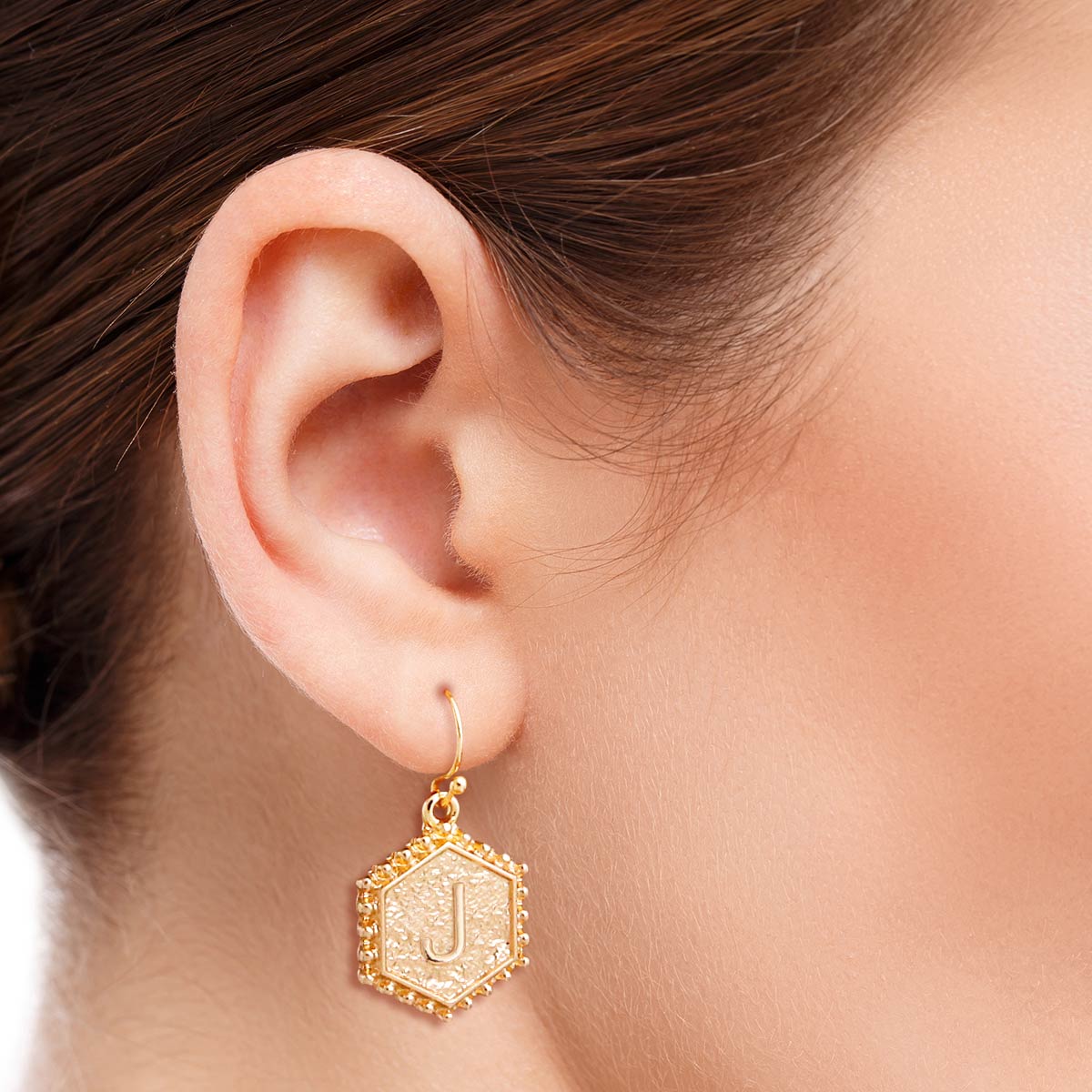 J Hexagon Initial Earrings
