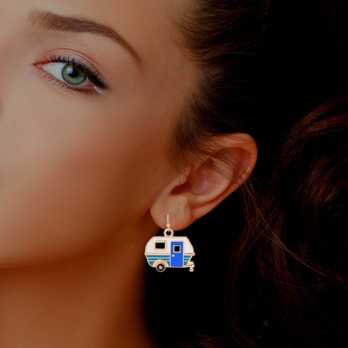 Gold and Blue Camper Earrings