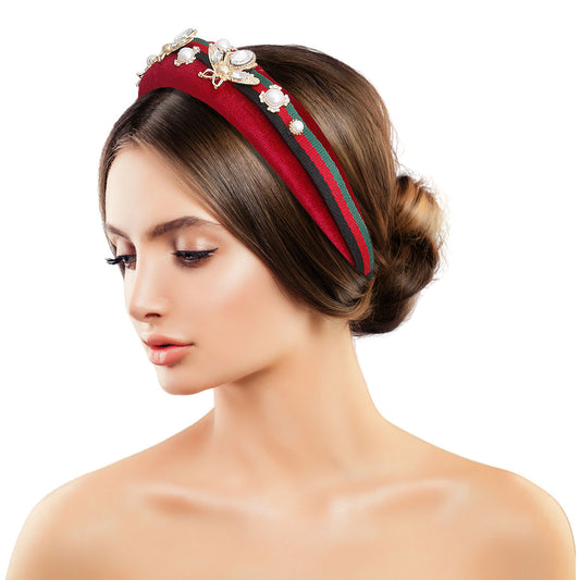 Designer Red Velvet Bee Padded Headband