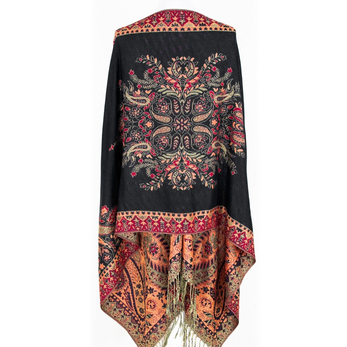 Pashmina Red Black Paisley Fringe Scarf for Women