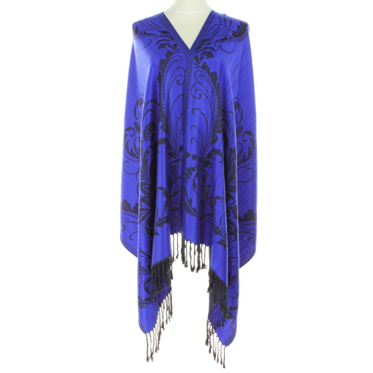 Pashmina Blue Flower Fringe Scarf for Women