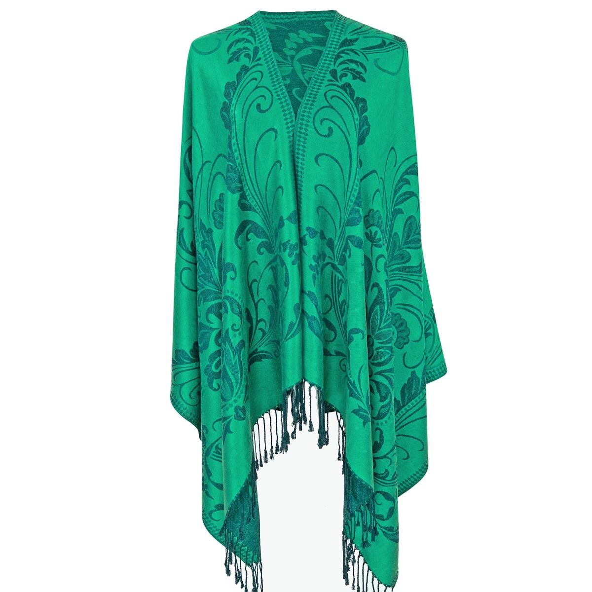 Pashmina Green Flower Fringe Scarf for Women