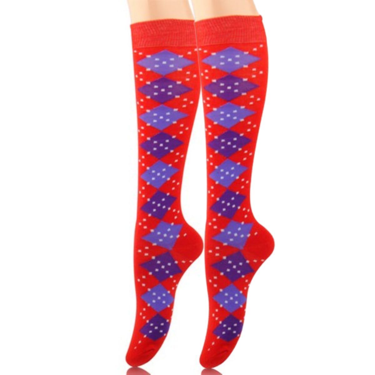 Socks Knee High Red Diamond for Women