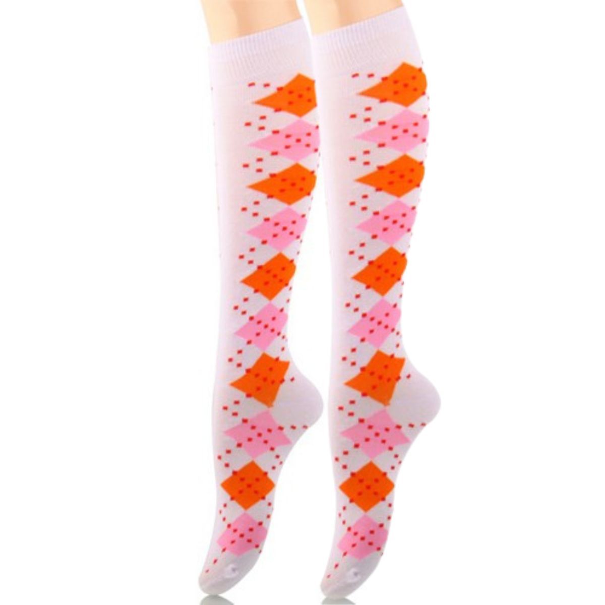 Socks Knee High White Diamond for Women